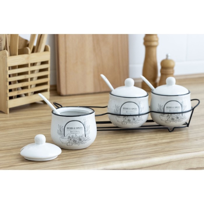 Банки керамические для специй на металлической подставке Natural product, 200 мл, 3 шт