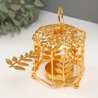 Подсвечник металл на 1 свечу "Фонарик. Цветок и веточки" золото d=5,5 см 9,8х10,5х14 см Подсвечник металл на 1 свечу "Фонарик. Цветок и веточки" золото d=5,5 см 9,8х10,5х14 см