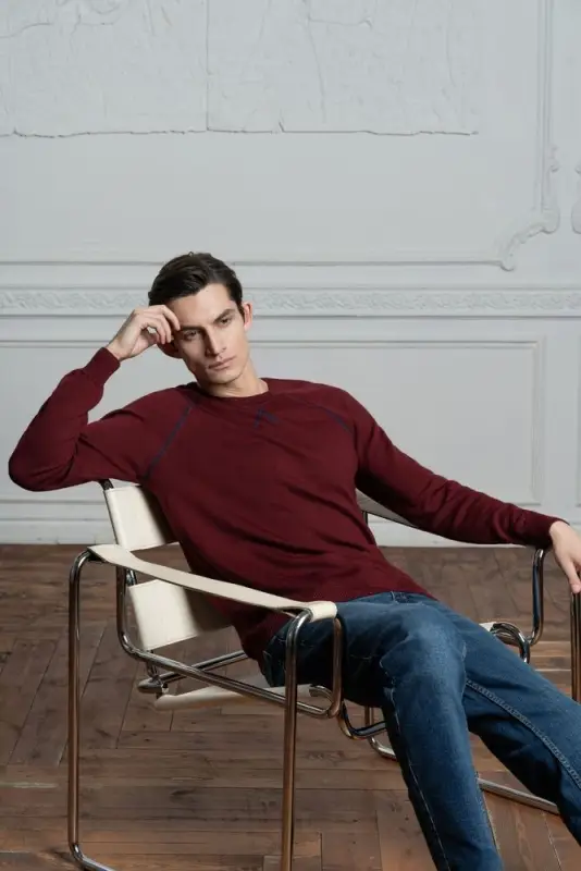 Джемпер Stitch с контрастной отделкой, серый с бордовым, размер XL Джемпер Stitch с контрастной отделкой, серый с бордовым, размер XL