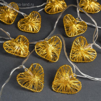 Гирлянда &laquo;Нить&raquo; 4 м с насадками &laquo;Сердце проволока&raquo;, IP20, прозрачная нить, 20 LED, свечение тёплое белое, 8 режимов, 220 В