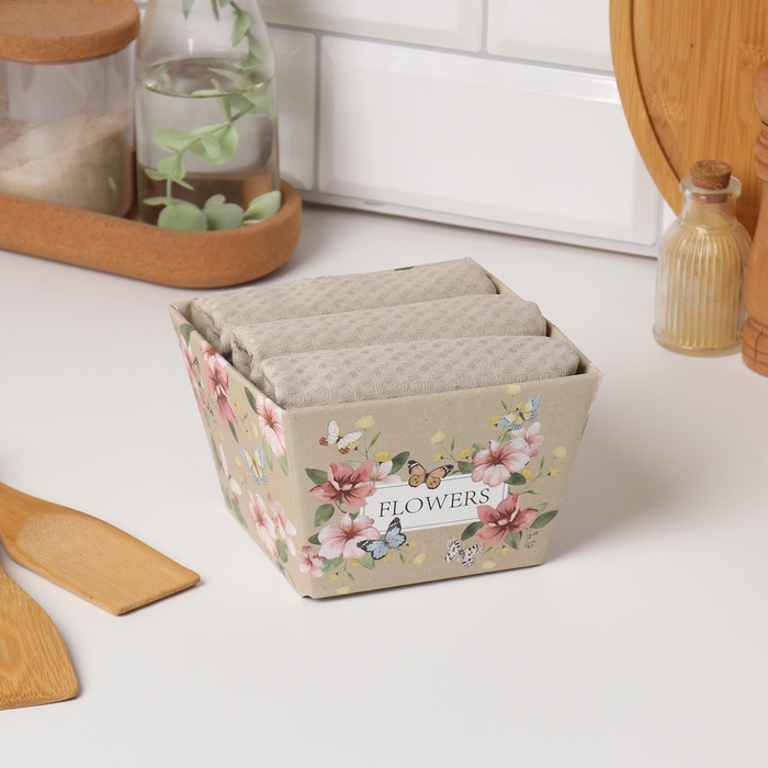 Набор полотенец Этель Flowers 35х60 см - 3 шт, 100% хлопок