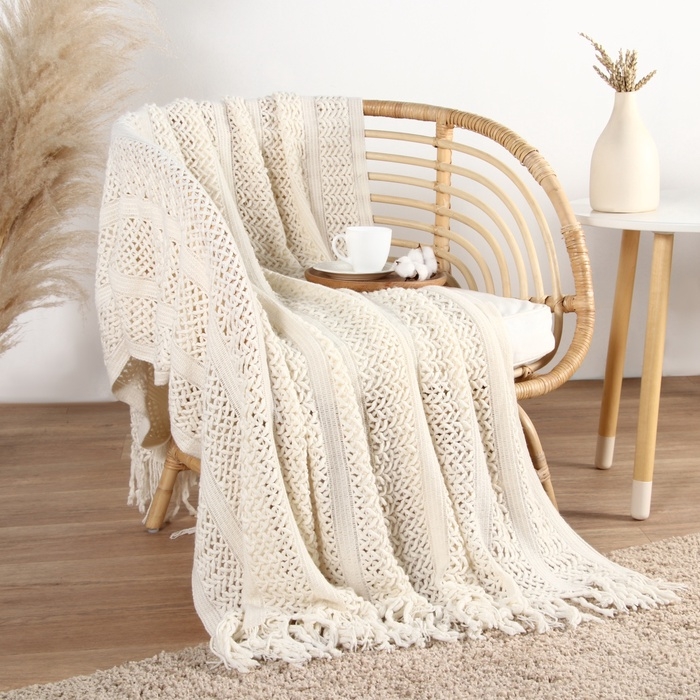 Плед Этель White knit 130*170 см, цв.белый, 100% акрил Плед Этель White knit 130*170 см, цв.белый, 100% акрил