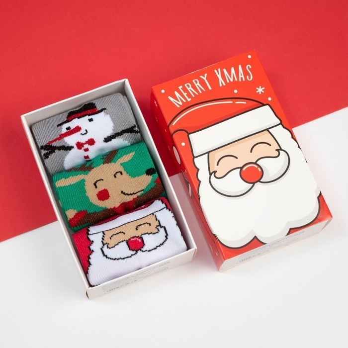 Новый год. Набор детских новогодних носков KAFTAN &laquo;Дед Мороз&raquo; 3 пары, размер 16-18