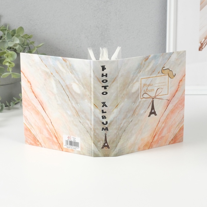 Фотоальбом на 40 фото 10х15 см "Персиковый мрамор и башня" в коробке 17х14х5 см