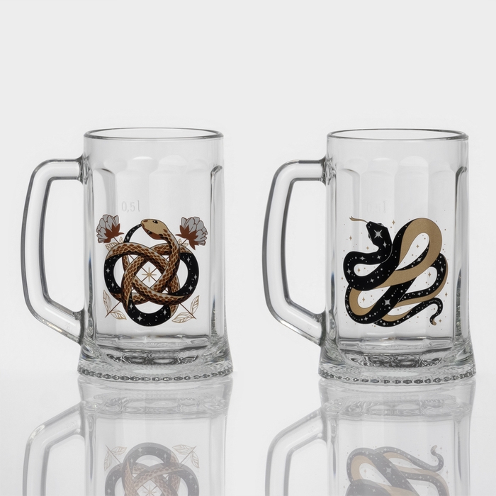 Кружка стеклянная для пива &laquo;Золотые змейки&raquo;, 500 мл, МИКС