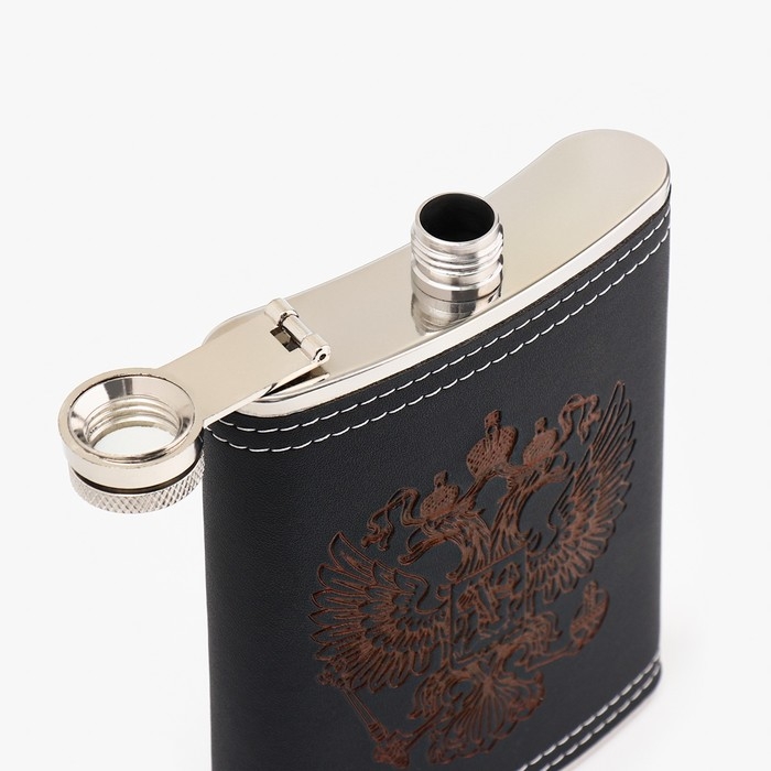 Фляжка для алкоголя "Герб", нержавеющая сталь, подарочная, армейская, 240 мл, 8 oz