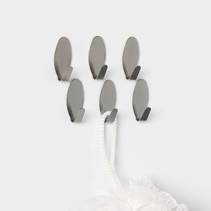 Крючки самоклеящиеся SAVANNA &laquo;Овал&raquo;, 6 шт, металл, 3,3&times;1,5&times;1,5 см