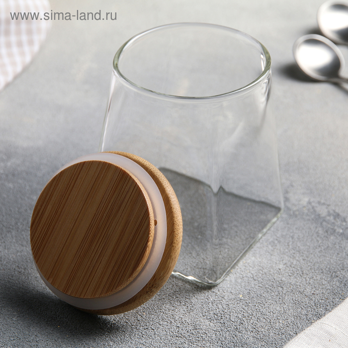 Банка стеклянная для хранения сыпучих продуктов &laquo;Эко. Трапеция&raquo;, 350 мл, 7,5&times;10 см, с бамбуковой крышкой