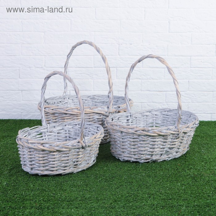 Набор корзин плетёных, ива, 3 шт., серо-бежевый цвет, большие