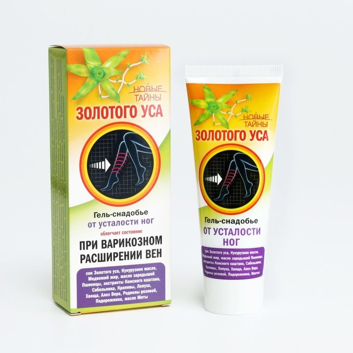 Гель-снадобье Гель-снадобье "Новые тайны Золотого уса", при тяжести в ногах и варикозном расширении вен, 75 мл