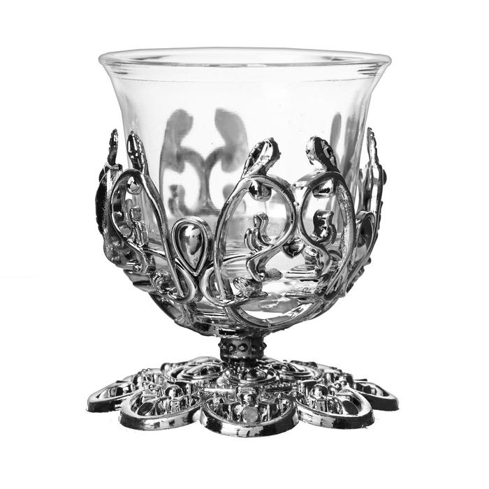 Подсвечник стекло 1 свеча "Узор", цвет серебристый