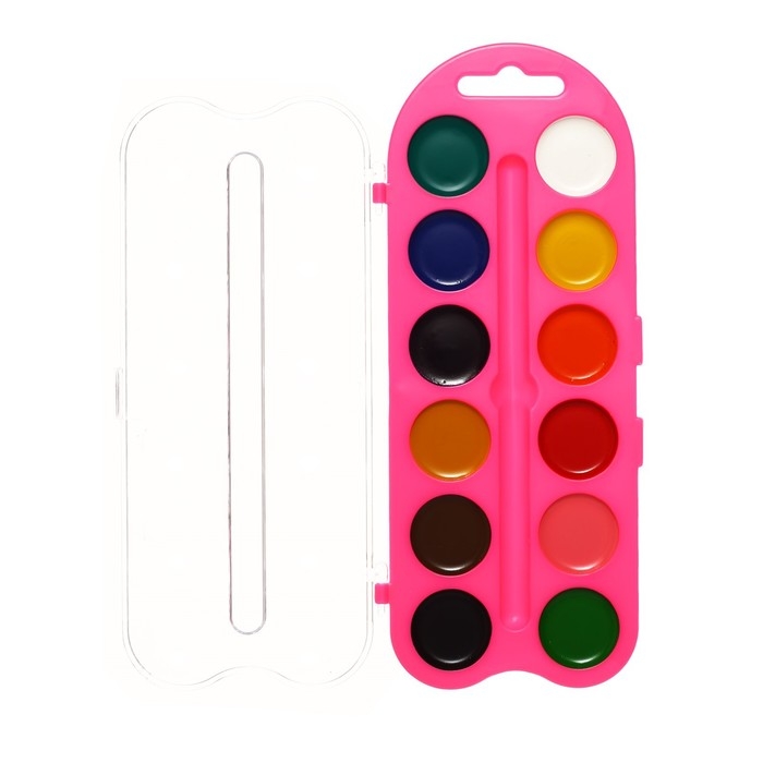 Акварель медовая ЗХК Акварель медовая ЗХК "Цветик", 12 цветов, розовый пластиковый футляр, без кисти