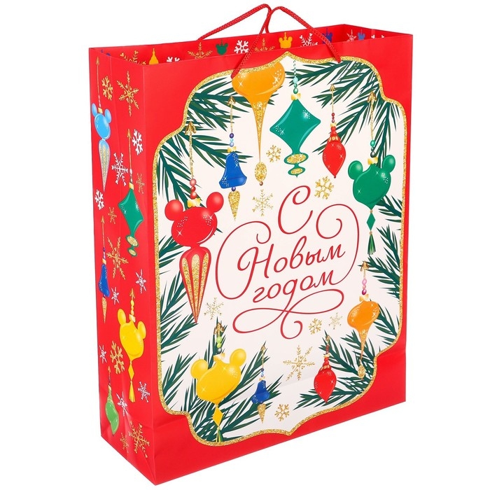 Новый год. Пакет подарочный, 31х40х11.5 см, упаковка, Микки Маус