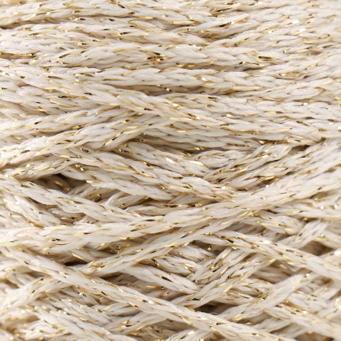 Шнур для вязания 100% полиэфир с люрексом 1 мм цилиндр, 75&plusmn;10гр, 200м, 01-белый+золото