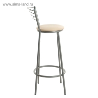 Табурет барный "Высокий" со спинкой, Серебристый металлик/Молочный