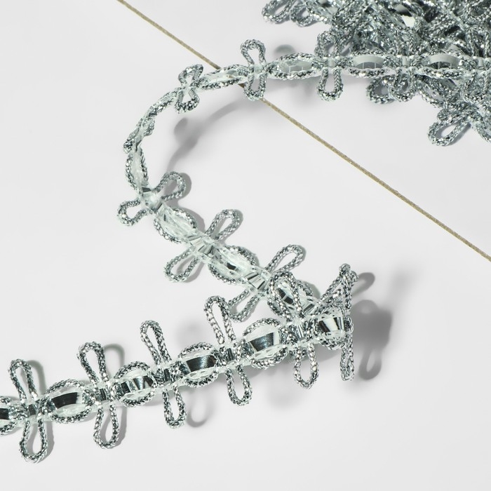 Тесьма декоративная, 18 мм, 10 ± 1 м, цвет серебряный Тесьма декоративная, 18 мм, 10 ± 1 м, цвет серебряный