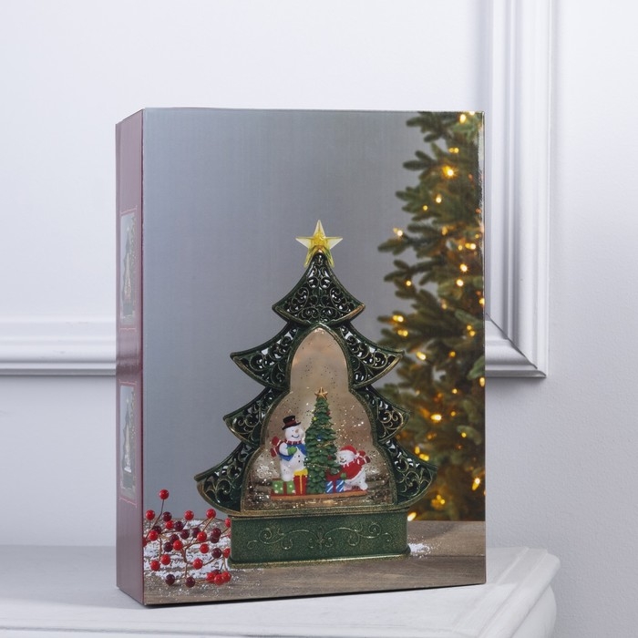 Светодиодная фигура &laquo;Ёлка с детьми и ёлкой&raquo; 23 &times; 29 &times; 9.5 см, пластик, батарейки ААх3 (не в комплекте), USB, свечение тёплое белое