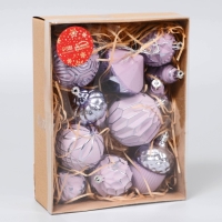 Ёлочные игрушки, пластик, набор 11 шт &laquo;Киссин&raquo; сиреневый