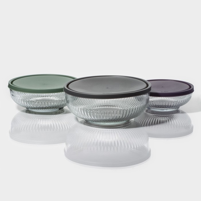 Набор стеклянных салатников с крышкой Lav &laquo;Токио&raquo;, 2,6/1,5/0,8 л, 3 шт