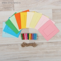 Набор фоторамок на прищепках "Цветные моменты", веревка: 2,5 м, прищепки: 0,6 × 3.5 × 0.8 см, фоторамки 10 шт., для фото 8,8 × 9,3 см Набор фоторамок на прищепках "Цветные моменты", веревка: 2,5 м, прищепки: 0,6 × 3.5 × 0.8 см, фоторамки 10 шт., для фото 8,8 × 9,3 см