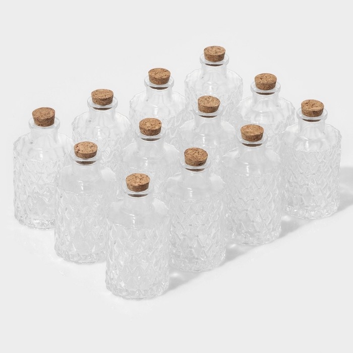 Набор баночек стеклянных для специй с пробковой крышкой Доляна &laquo;Парфе&raquo;, 130 мл, 11,5&times;5,5 см, 12 шт