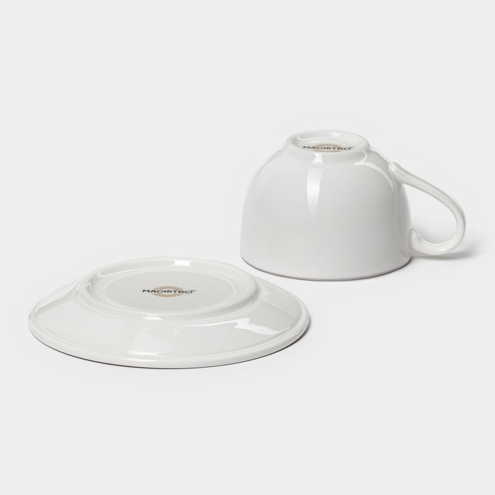 Кофейная пара фарфоровая Magistro La Perle, 2 предмета: чашка 100 мл, блюдце d=11,5 см, цвет белый