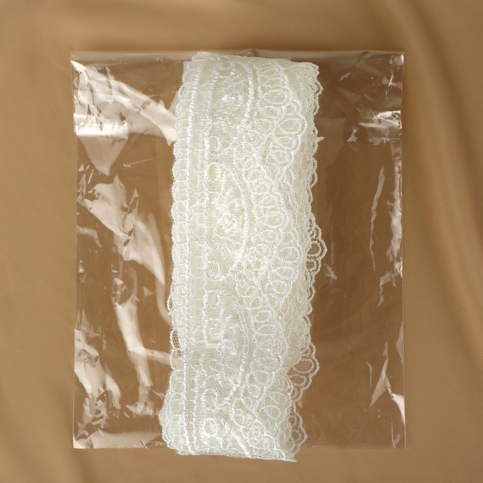 Кружево на сетке, 50 мм &times; 11 &plusmn; 1 м, цвет айвори