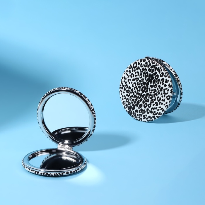 Зеркало складное &laquo;ANIMAL&raquo;, d = 7 см, с увеличением, искусственная кожа, цвет &laquo;зебра&raquo;