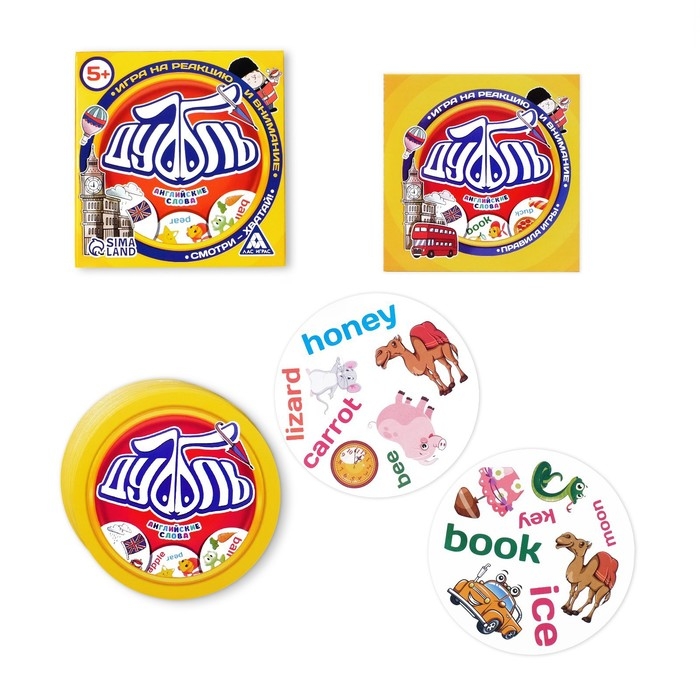 Настольная игра на реакцию и внимание &laquo;Дуббль. Английские слова&raquo;, 55 карт, 5+