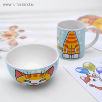 Набор детской посуды из керамики &laquo;Рыжий кот&raquo;, 2 предмета: кружка 200 мл, миска 300 мл