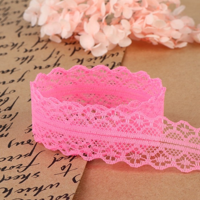 Кружево капроновое, 30 мм &times; 10 &plusmn; 1 м, цвет розовый