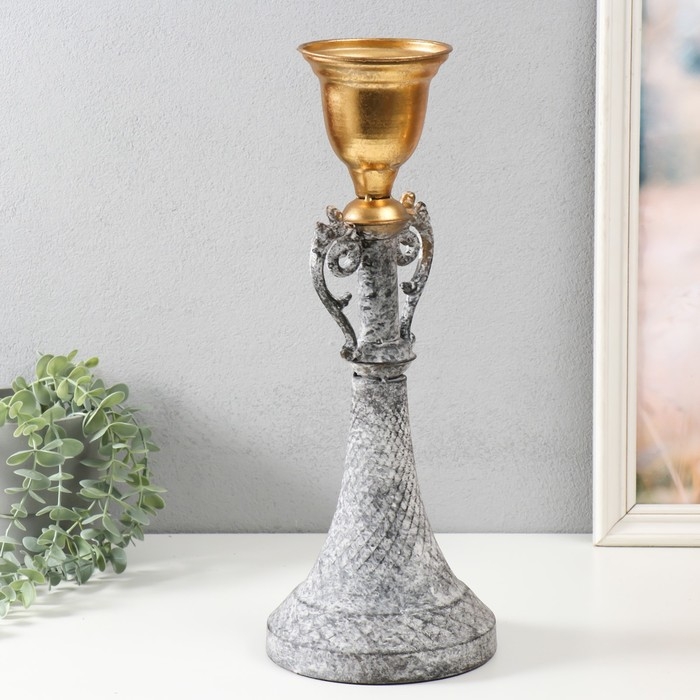 Подсвечник металл на 1 свечу Подсвечник металл на 1 свечу "Лучиано" серый с золотом 16х16х42 см