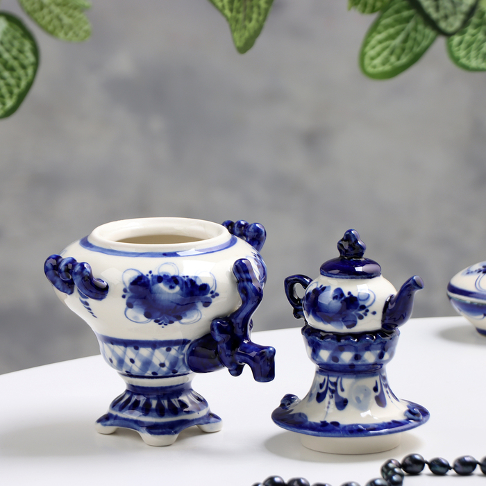 Самовар средний, гжель, фарфор, 18х11 см