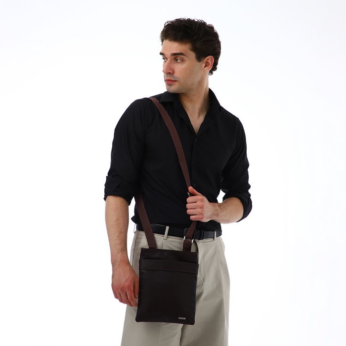 Сумка мужская через плечо TEXTURA, искусственная кожа, цвет коричневый