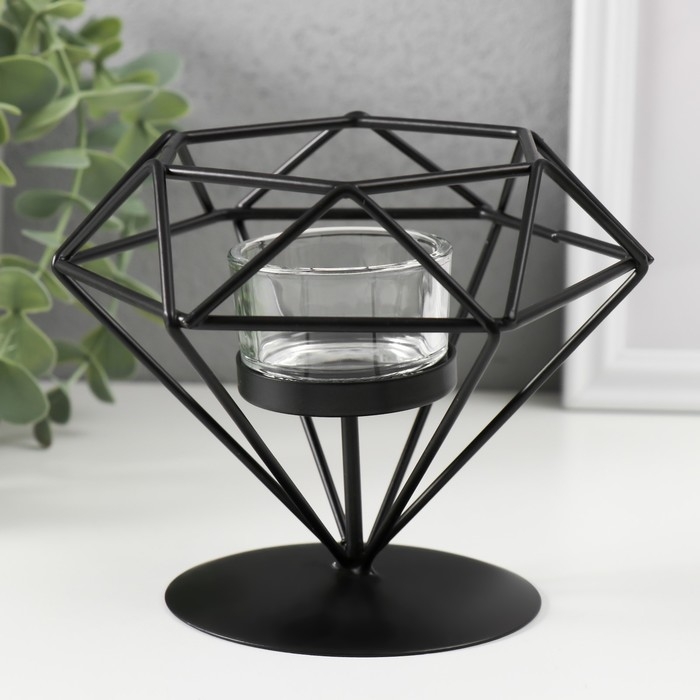 Подсвечник металл, стекло Подсвечник металл, стекло "Бриллиант" чёрный 13,5х14х12 см