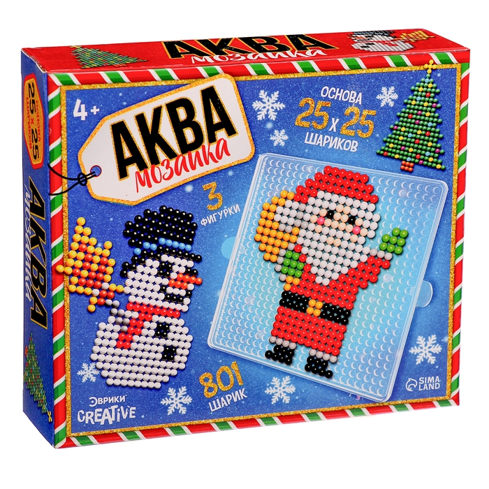 Аквамозаика &laquo;Дед Мороз: Снеговичок и ёлочка&raquo;, 3 фигурки, 801 шарик