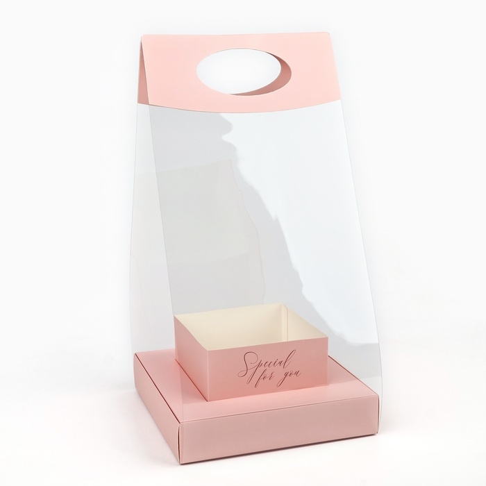 Коробка подарочная складная переноска для цветов, упаковка, &laquo;Персик&raquo;, 20 x 20 x 4 см