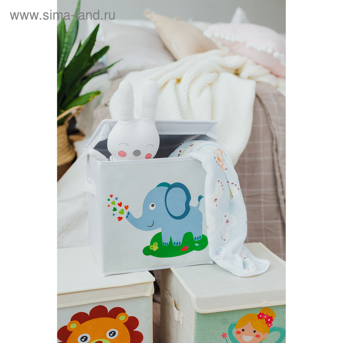 Короб стеллажный для хранения с крышкой &laquo;Слонёнок&raquo;, 25&times;25&times;25 см, цвет серый