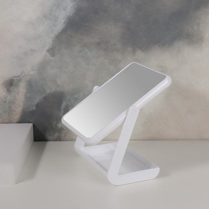 Зеркало с подставкой для хранения, двустороннее, зеркальная поверхность 13,5 &times; 17 см, цвет МИКС