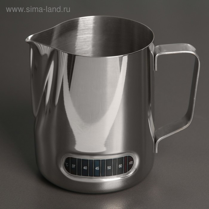 Молочник питчер из нержавеющей стали, 600 мл, с индикатором температуры, 304 сталь, цвет хромированный Молочник питчер из нержавеющей стали, 600 мл, с индикатором температуры, 304 сталь, цвет хромированный