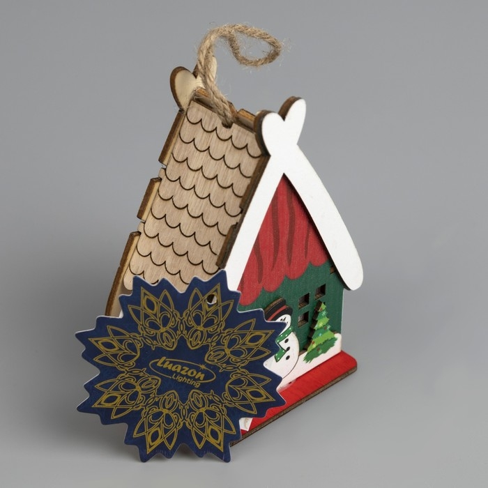 Ёлочная игрушка &laquo;Домик со снеговиком&raquo;, от батареек, свечение тёплое белое