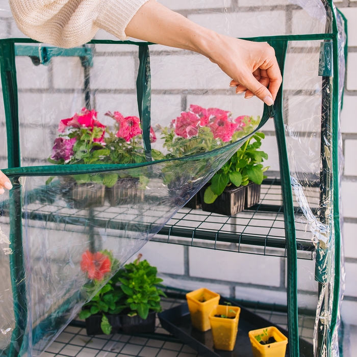 Парник-стеллаж, 2 полки, 93 &times; 69 &times; 49 см, металлический каркас d = 16 мм, чехол плёнка 80 мкм, Greengo