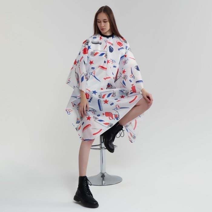 Пеньюар парикмахерский, цвет белый/синий/красный