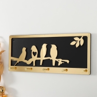 Крючки декоративные дерево "Птицы на веточке" чёрный, зеркальный 3,1х34х14,4 см