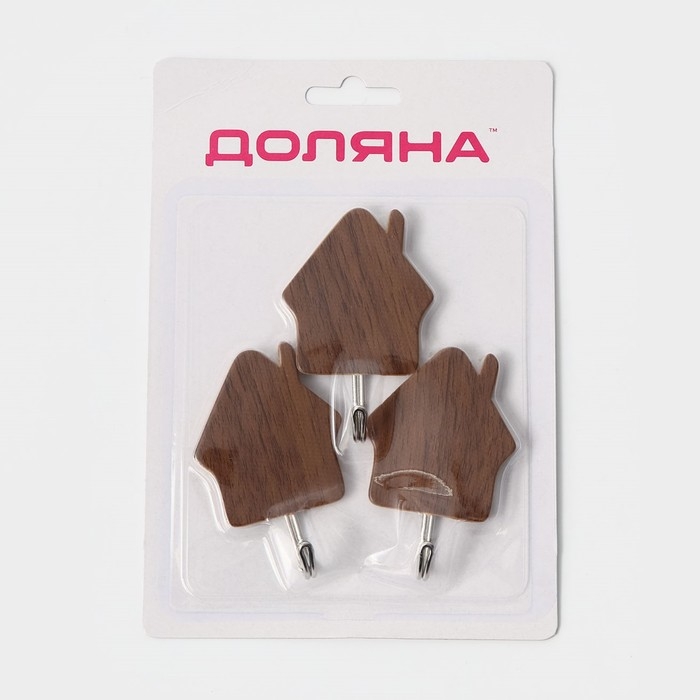 Крючки самоклеящиеся Доляна &laquo;Дом&raquo;, 3 шт, цвет тёмное дерево