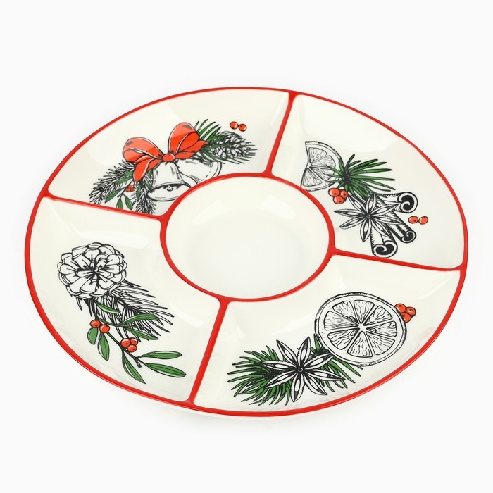 Новый год! Менажница керамическая «Новогоднее настроение», 25.5х3 см, цвет белый Новый год! Менажница керамическая «Новогоднее настроение», 25.5х3 см, цвет белый