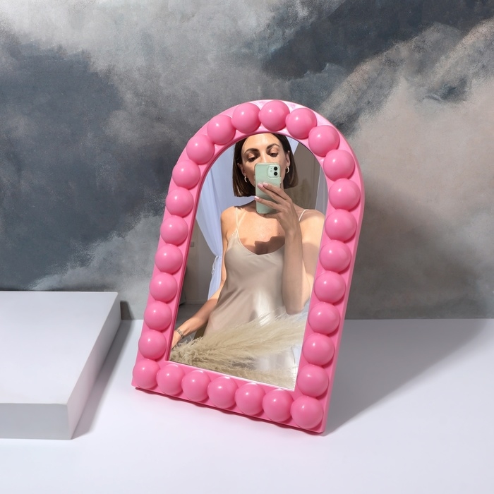 Зеркало настольное &laquo;Овал&raquo;, 19,5 &times; 29,5 &times; 2,5 см, цвет розовый