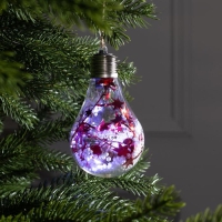 Ёлочный шар &laquo;Шишки с красной мишурой&raquo;, батарейки, 5 LED, свечение белое