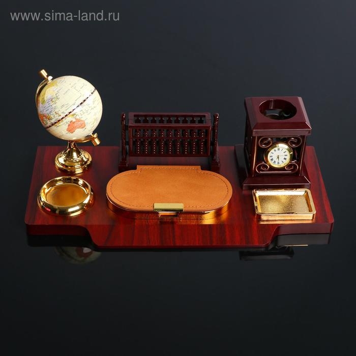 Набор настольный 6в1с визитницей и часами, вишня Набор настольный 6в1с визитницей и часами, вишня