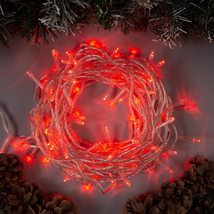 Гирлянда &laquo;Нить&raquo; 10 м, IP20, прозрачная нить, 100 LED, свечение красное, 8 режимов, 220 В